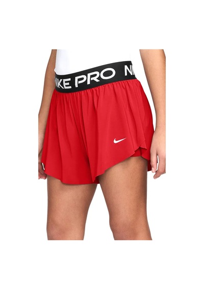 Nike Pro Dri Fit Older Kids' Girls' 2in1 Shorts Kız Çocuk Taytlı Koşu Şortu Kırmızı Kırmızı
