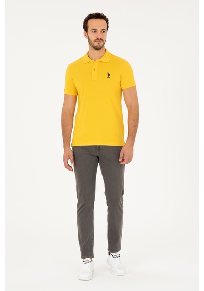 U.S. Polo Assn. Erkek Slim Fit Polo Yaka Safran Basic Tişört 50279613-VR043