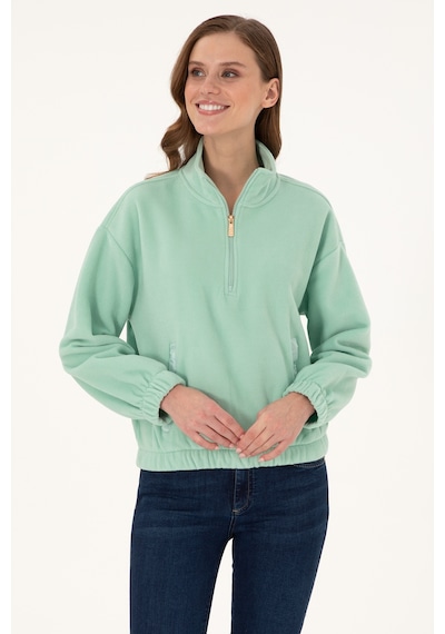 U.S. Polo Assn. Kadın Su Yeşili Dik Yaka Fermuarlı Polar Sweatshirt 50297401-VR048