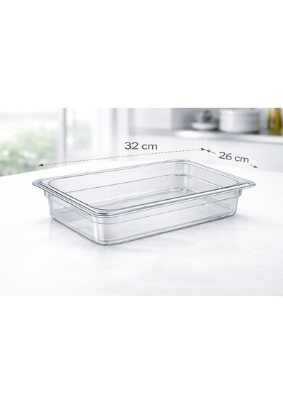 1/2 Gn Şeffaf Polikarbon Gastronom Küvet 32x26 Cm 10 Cm Derinlik