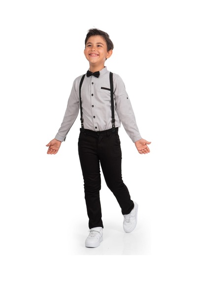 Mnk Baby & Kids Oxford Gömlek Uzun Pantolon Erkek Çocuk Takımı Koyu Gri