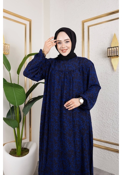 Nevayla Moda Robalı Desenli Viskon Elbise - Mavi / E0126 Mavi