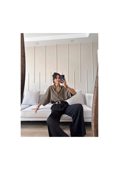 Feg Store Haki Yarasa Kol Duble Manşetli Modal Oversize Gömlek