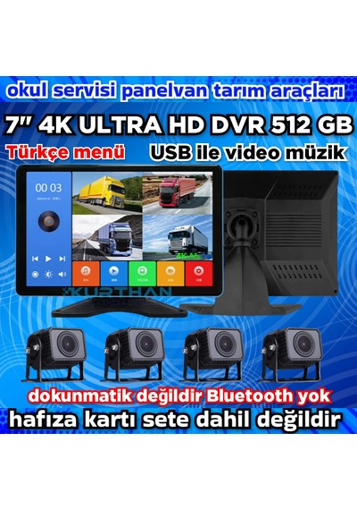 7 İnç 4 Ch Ahd 1080p Ultra Hd 512 Gb Dvr-usb-bsd Monitör Seti 12 - 24 Volt