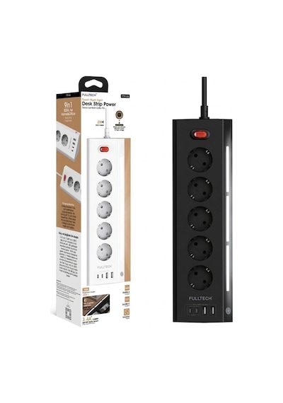 Akım Korumalı 5 Li Priz 2xusb 2xtype-c Çıkış Dokunmatik Işıklı Akım Koruma Çoklu Priz Çoğaltıcı Siya 2 M