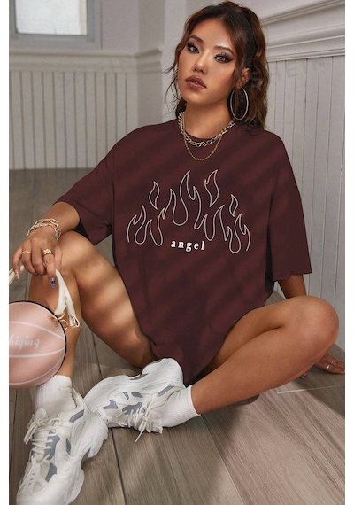 Green Angel Baskılı T-shirt Kahverengi