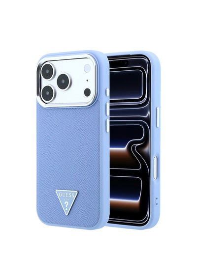 Apple iPhone Uyumlu 18 Pro Max Kılıf Guess  Lisanslı M-safe Özellikli Grained Triangle Kapak Açık Mavi
