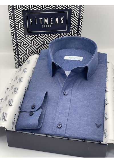 Slim Fit Uzun Kol Saten Hediye Kutulu Kolay Ütülenebilir Erkek Gömlek Fs-002968 - İndigo-2065 Indigo