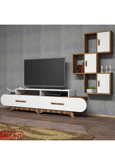 Variant Flora Duvar Raflı Tv Ünitesi Ceviz - Beyaz