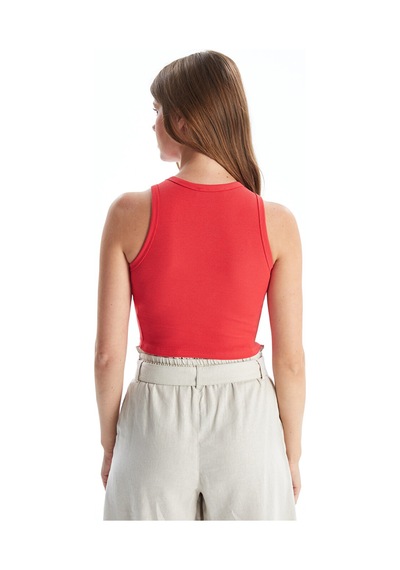 Lcw Vision Kırmızı Bisiklet Yaka Dokulu Kadın Crop