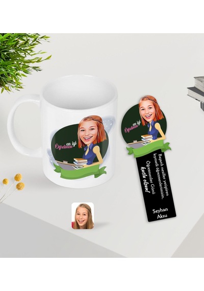 Kişiye Özel Kadın En Iyi Öğretmen Karikatürlü Kupa Bardak Ve Ahşa