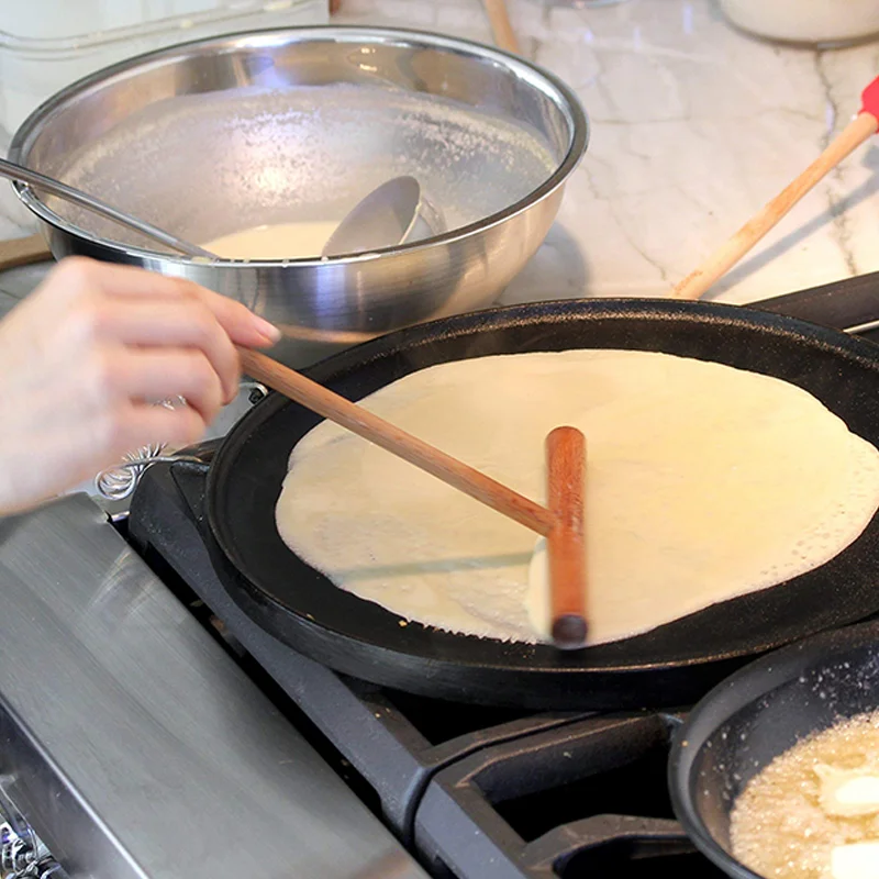 Ahşap Krep Yayma Aparatı-krep Spatulası Seti Açık Kahverengi