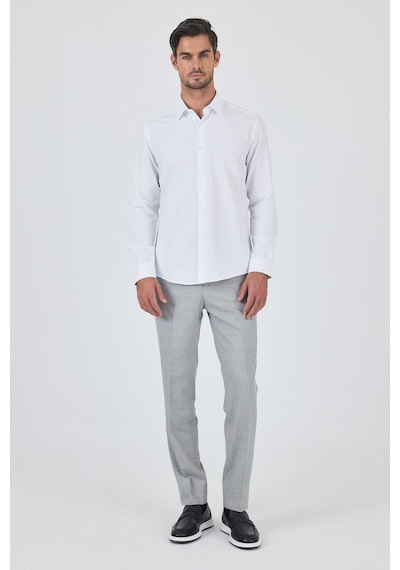 İmza Beyaz Sert Yaka Düz Classic Pamuklu Slim Fit Gömlek 1004250900 Beyaz