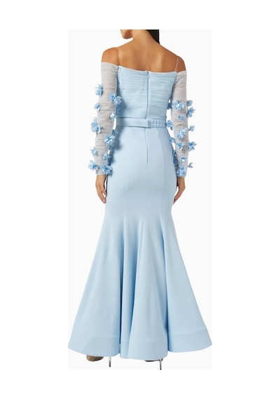 Ronanna Off-shoulder Çiçek Aplikeli Abiye Mavi