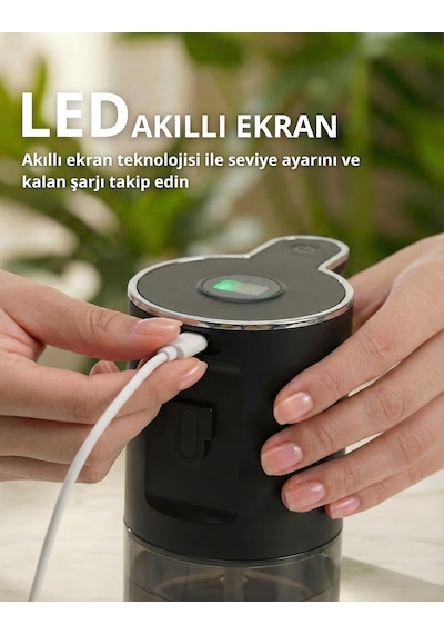 Otomatik Sensörlü Köpük Sıvı Sabunluk - Şarjlı- Dijital Led Ekran - Duvara Monte - P18s Model Siyah