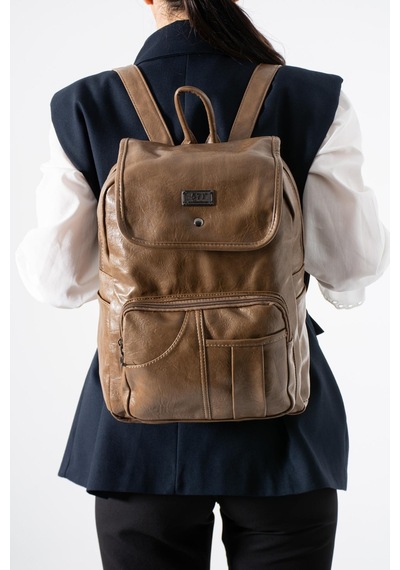 571 Collections Suni Deri Yıkama Sırt Çantası Poliüretan Vizon Model: 571-14-16ı Vizon
