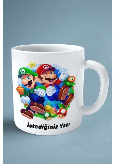 Super Mario Oyun Baskılı Kupa Bardak Çift Taraflı Kişiye Özel Model 10 Çok Renkli