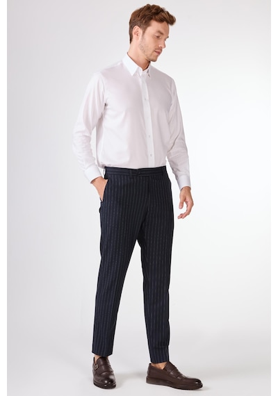 Dufy Lacivert Çizgili Kruvaze Slim Fit Takım Elbise Lacivert Dufy Lacivert Çizgili Kruvaze Slim Fit Takım Elbise Lacivert