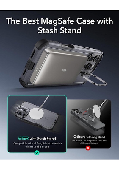 Apple Uyumlu iPhone Esr 16 Pro Max Kılıf Cyber Tough Halolock Magsafe Standlı Silikon Gri Apple Uyumlu iPhone Esr 16 Pro Max Kılıf Cyber Tough Halolock Magsafe Standlı Silikon Gri