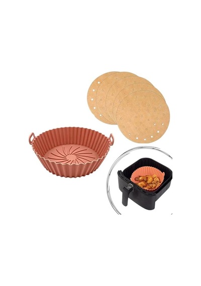Silikon Pişirme Matı Tabak 20 Cm Ve 100 Adet Air Fryer Pişirme Kağıdı Yuvarlak Delikli