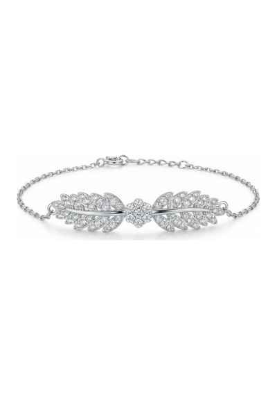Roza Silver 925 Ayar Rodyum Zirkon Taşlı Yaprak Motifli Işıltılı Gümüş Bileklik Rzb10089 Gümüş