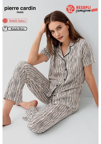 Pierre Cardin Paris Premium Kadın Modal Pamuklu Önden Düğmeli Rahat Kalıp Kısa Kol Pijama Takım ekru Pierre Cardin Paris Premium Kadın Modal Pamuklu Önden Düğmeli Rahat Kalıp Kısa Kol Pijama Takım ekru