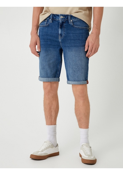 Koton Slim Fit Kot Şort Cep Detaylı Katlamalı Paça Pamuklu Orta İndigo 4sam40100nd İndigo