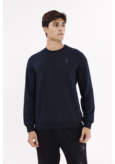 Rowinger Minimal Logolu Bisiklet Yaka Ribana Manşetli Rahat Kalıp Mevsimlik Sweatshirt Navyblue