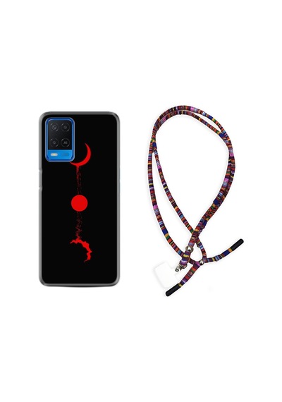 Oppo A54 Kılıf Rasta Boyun Askılı Red Moon 1710