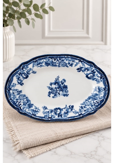 Porser Porselen Velour Navy Fulya Kayık Tabak Seti 22cm 2 Parça Çok Renkli