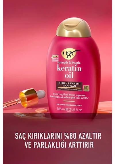OGX Keratin Oil Kırılma Karşıtı Sülfatsız Şampuan 385 ml x2