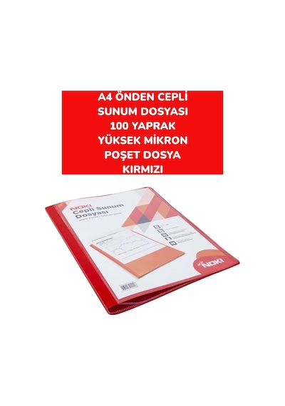 A4 Önden Cepli Sunum Dosyası 100 Yaprak Yüksek Mikron Poşet Dosya Noki Kırmızı