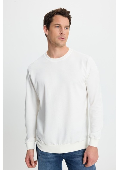 Tudors Erkek Relax Fit Rahat Kesim %100 Pamuk 2 İplik Bisiklet Yaka Beyaz Sweatshirt-41515 Beyaz
