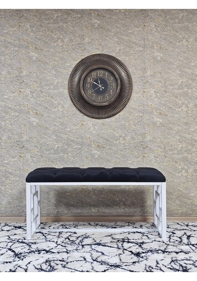 Zafir Beyaz Boyalı İçi Kareli Diktörtgen 100 Cm X 40 Cm Oturak Puf - Bench - Makyaj Oturağı - Oturak Siyah