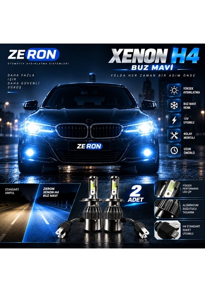Xenon H4 Buz Mavi Led Far Ampulü 12v 2 Adet Yüksek Aydınlatma Kolay Montaj
