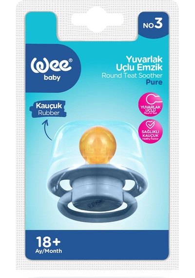 Wee Baby Pure Yuvarlak Uçlu Kauçuk Emzik No:3 Mavi 18+ Ay