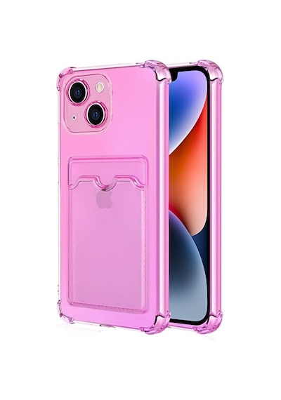 Apple Uyumlu iPhone 13 Mini Kılıf Darbe Emici Köşe Korumalı Kartlıklı Cüzdanlı Silikon Kapak - Pembe
