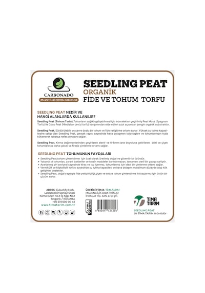 Seedling Peat 15 Litre Organik Fide Ve Tohum Torfu 15 L