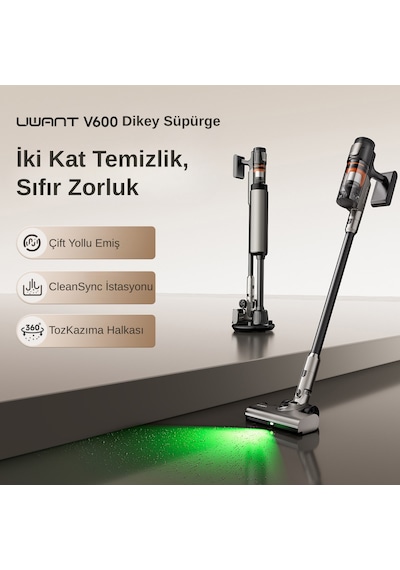 Uwant V600 600 W Motor Gücüne Sahip Otomatik Gri Dikey Süpürge