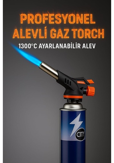 Pürmüz Mutfak Alev Tabancası 1300 C Ayarlanabilir Alevli Gaz Torch, Otomatik Ateşleme, Karame Mavi