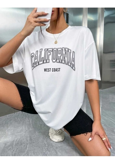 Noıssey Beyaz California Baskılı Oversize Unisex