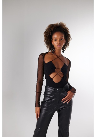 Holly Lolly Bel Bağlamalı Bony Bodysuit Siyah