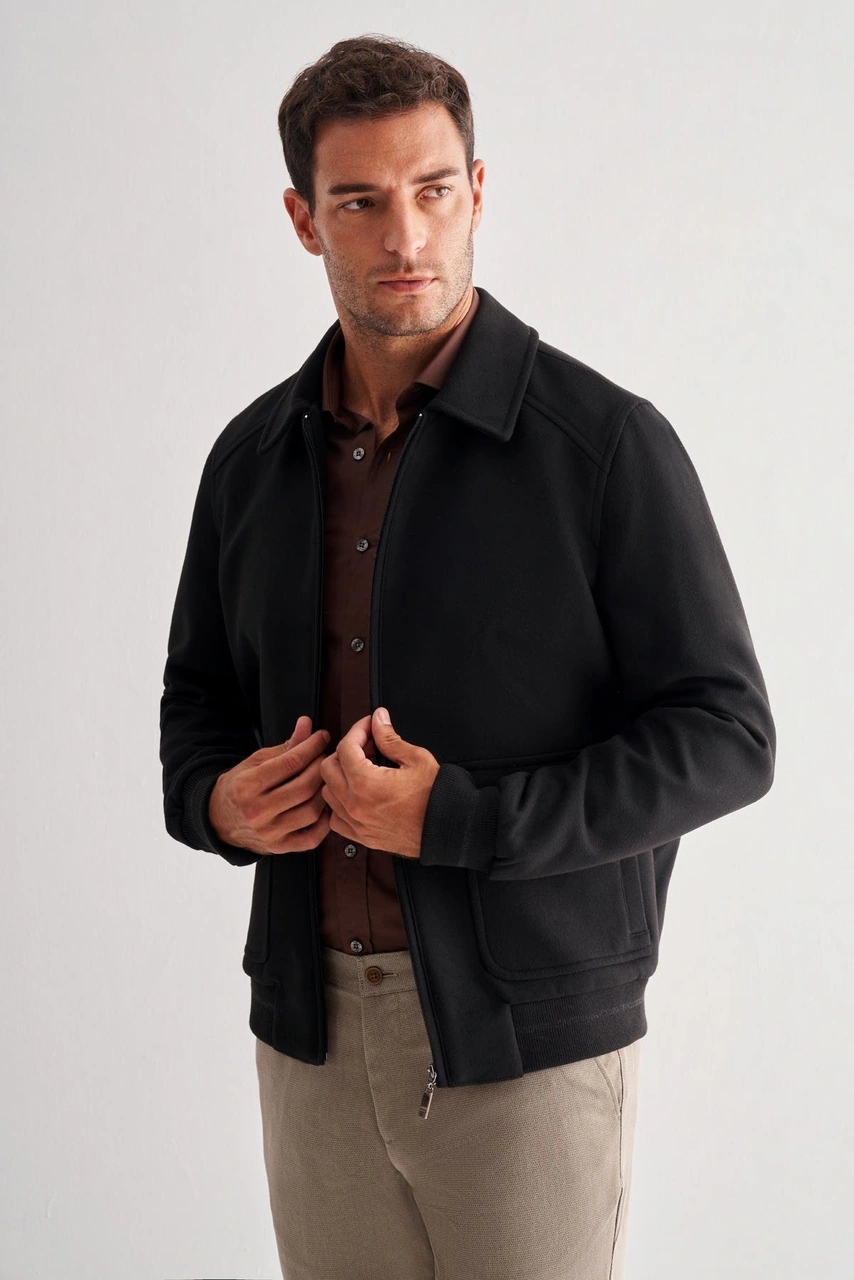 İmza Siyah Gömlek Yaka Casual Slim Fit Esnek Mont 1007255122 Siyah