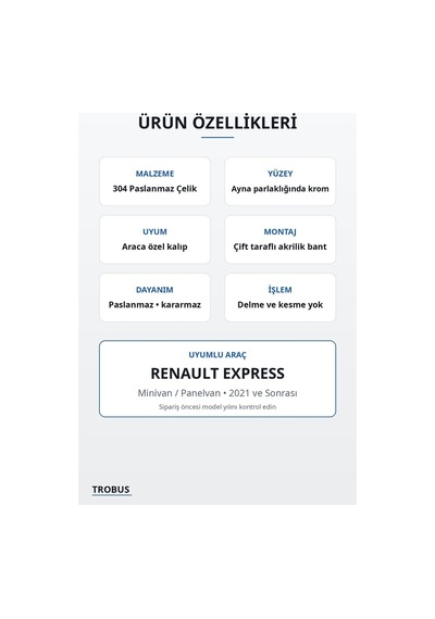 Renault Express 2021 Ve Sonrası Uyumlu Krom Cam Çıtası 2 Parça Paslanmaz Çelik