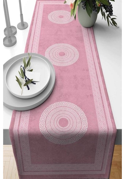 Pembe Çerçeveli Desen Premium Masa Örtüsü Runner Rnr231n11
