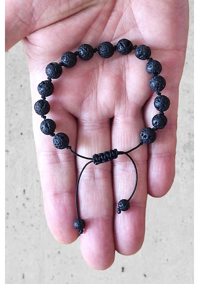 Pozitif Doğal Taş Lav Taşı Bileklik Makrome Ayarlı 545-1 Siyah