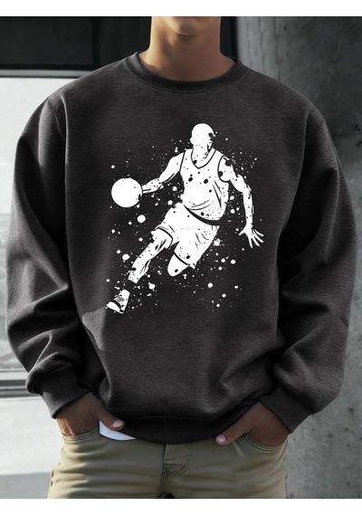 Startmore Tarzsokak Mükemmel Basketbol Oyuncusu Baskılı Erkekler Kapüşonlu Üst Klasik Sıcak Günlük Kazaklar Rahat Antrasit