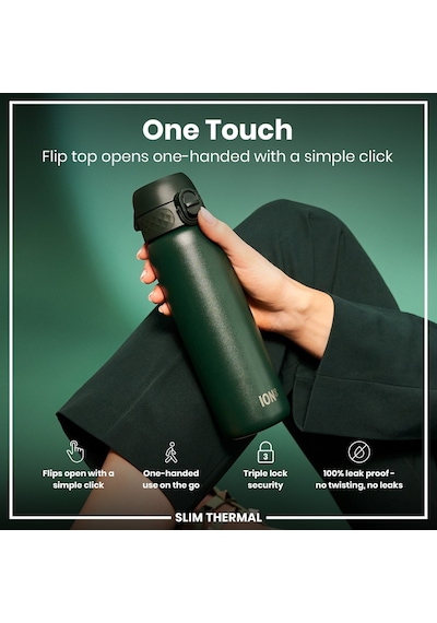 Ion8 - İnce Su Termosu - Koyu Yeşil - 500 Ml - Sızdırmaz Haki