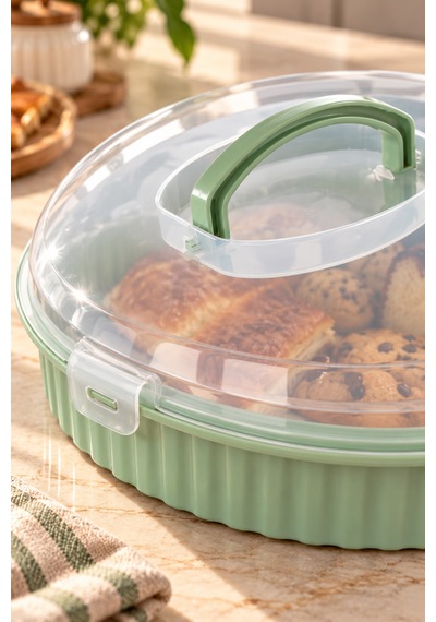 Porsima 0653 Vista Yuvarlak Kek Börek Taşıma Kabı 32 Cm - Mint Yeşili Hamur İşi Fanusu
