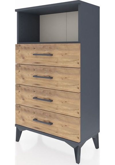 Arges Komodin Tek Raflı 4 Çekmeceli 60x30x106 Antrasit-çam Antrasit